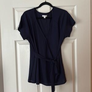 Navy Tie Short Sleeve Top